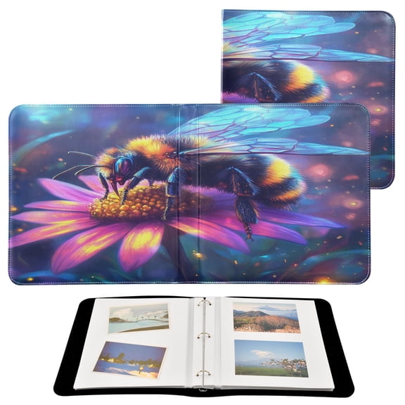 BZSMCE Photo Album Book Scrapbooking Iridescent Bee on A Blossom Printed Picture Album