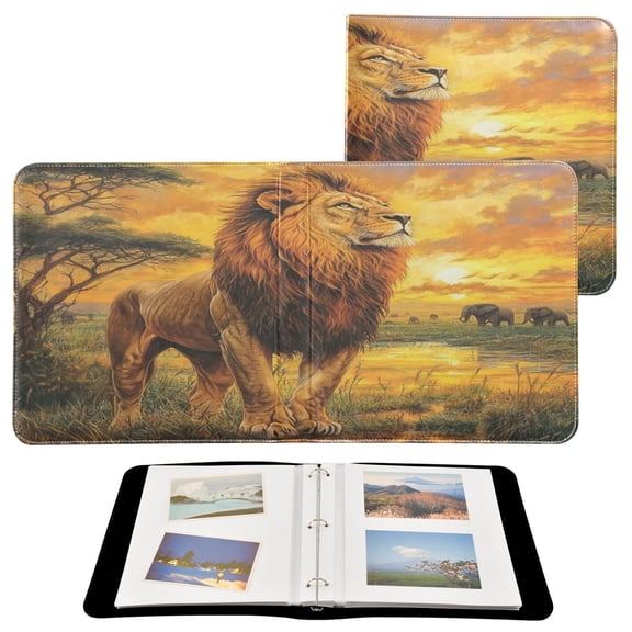BZSMCE Photo Album Book Scrapbooking Lion Standing in Sunset Printed Picture Album
