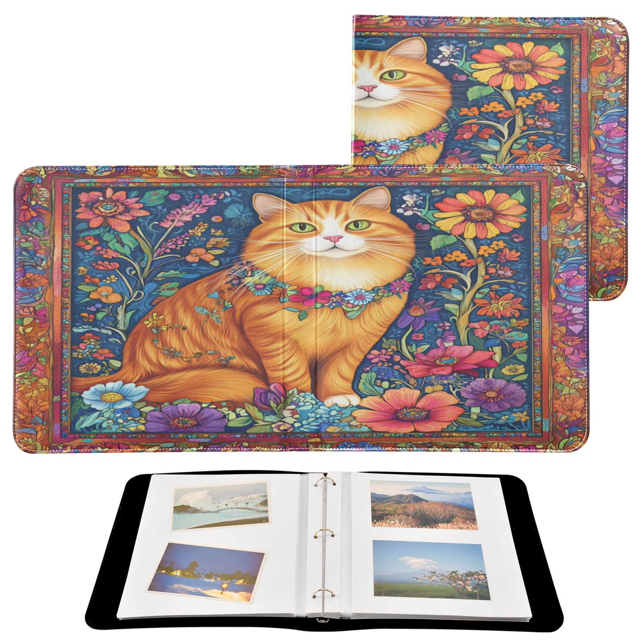 BZSMCE Photo Album Book Scrapbooking Orange Cat Painting Printed Picture Album