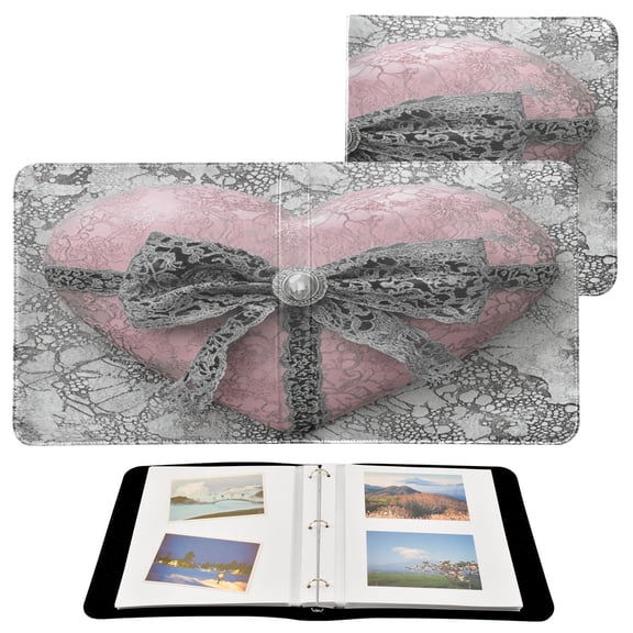 BZSMCE Photo Album Book Scrapbooking Pink Heart Lace Ribbon Printed Picture Album