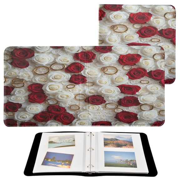 BZSMCE Photo Album Book Scrapbooking Red and White Roses Rings Printed Picture Album