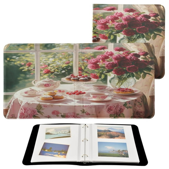 BZSMCE Photo Album Book Scrapbooking Tea Set with Cakes Roses Printed Picture Album