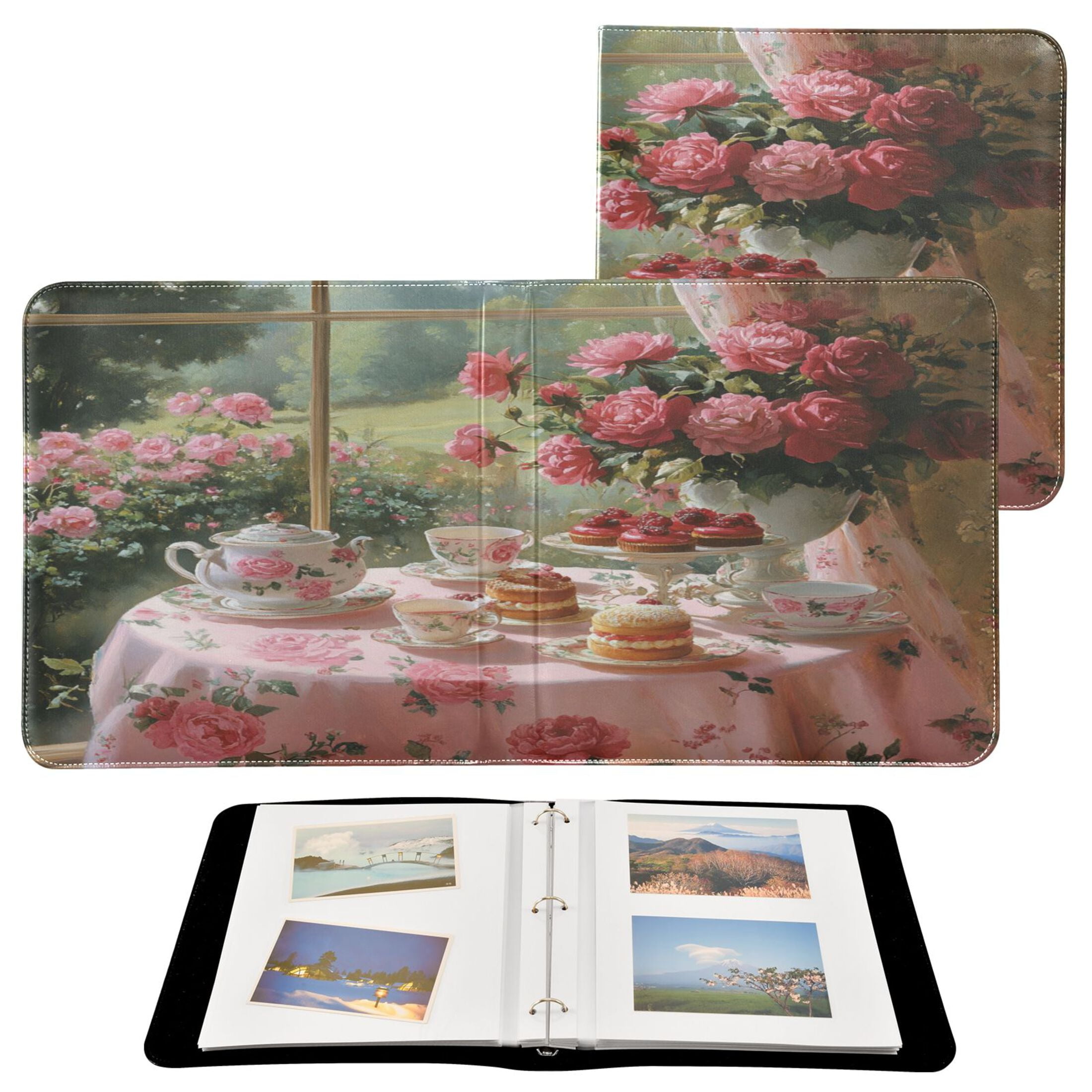BZSMCE Photo Album Book Scrapbooking Tea Set with Roses Printed Picture Album