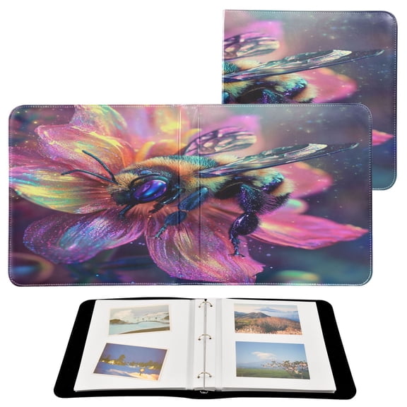 BZSMCE Photo Album Book Scrapbooking Vibrant Bee on A Radiant Bloom Printed Picture Album