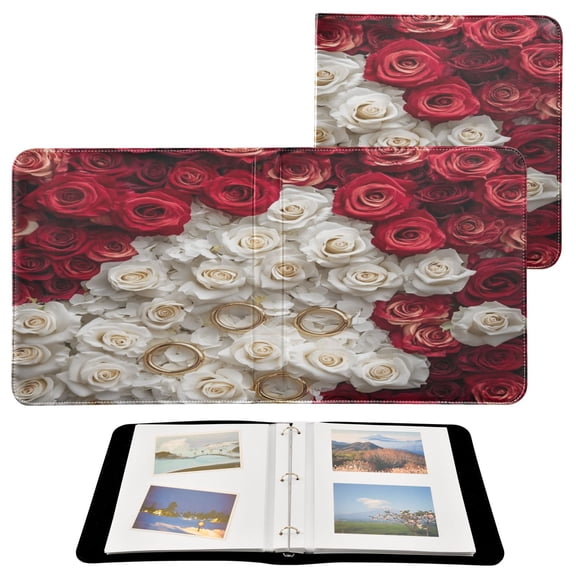 BZSMCE Photo Album Book Scrapbooking White and Red Rose Printed Picture Album