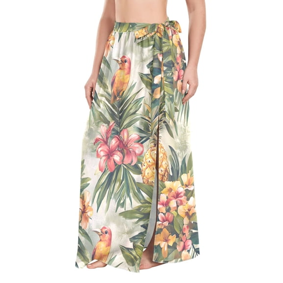 BZSMCE Pineapple Bird Pattern Maxi Cover-Up Skirt, Lightweight Quick-Dry Fabric