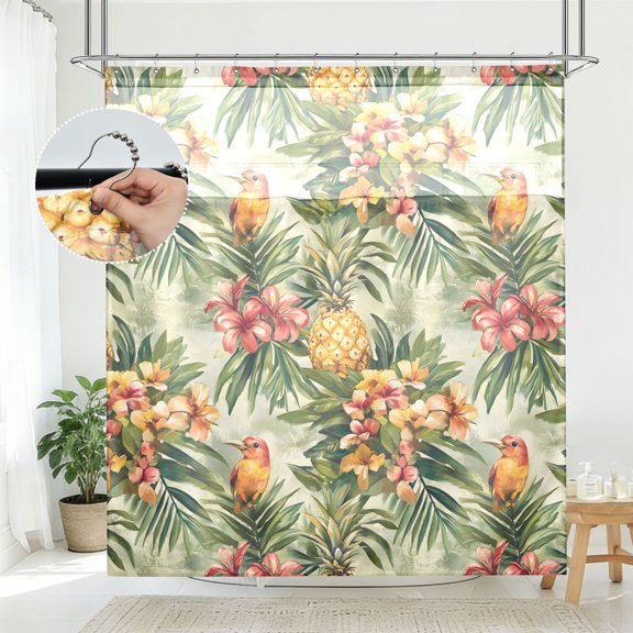 BZSMCE Pineapple Bird Pattern Pattern Bathroom Shower Curtain Set with Hooks Waterproof Double Layer Fabric 7278 Inch