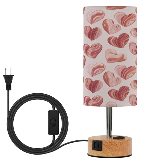 BZSMCE Pink Agate Texture Heart Pattern Printed 3 Color Touch Control Table Lamp Linen Shade LED Nightstand Lamp with Wood Grain BaseUS Standard Power Cord