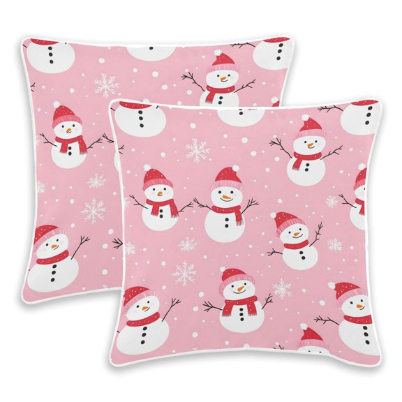 BZSMCE Pink Background Snowmen Snowflakes Throw Pillow Covers Set of 2 Decorative Pillow Cases Covers for Sofa Bed Living Room