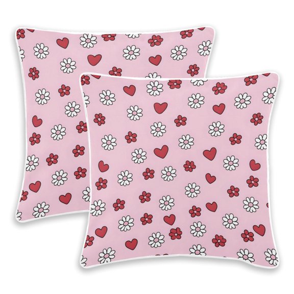 BZSMCE Pink Hearts Flowers Throw Pillow Covers Set of 2 Decorative Pillow Cases Covers for Sofa Bed Living Room