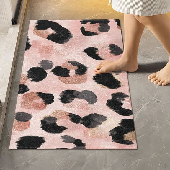 BZSMCE Pink Leopard Pattern Pattern 2-Piece Non-Slip Absorbent Bathroom Rug Set, Soft Bath Mat & Toilet Rug