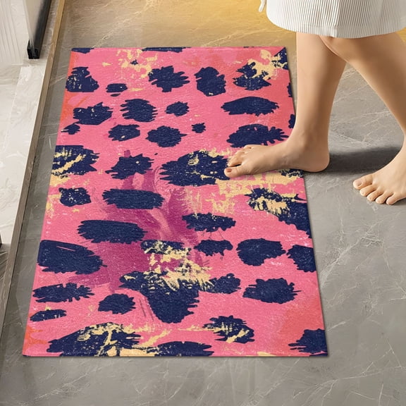BZSMCE Pink Leopard Print Pattern 2-Piece Non-Slip Absorbent Bathroom Rug Set, Soft Bath Mat & Toilet Rug