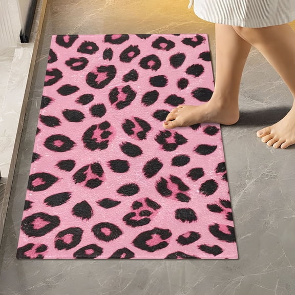 BZSMCE Pink Leopard Print Pattern Pattern 2-Piece Non-Slip Absorbent Bathroom Rug Set, Soft Bath Mat & Toilet Rug