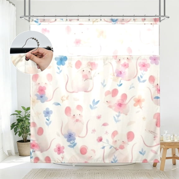 BZSMCE Pink Mouse Pattern Bathroom Shower Curtain Set with Hooks Waterproof Double Layer Fabric 7278 Inch