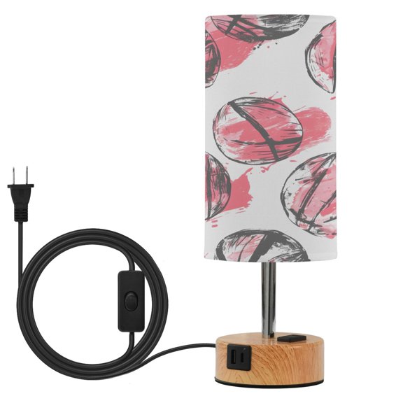 BZSMCE Pink Splash Basketball Pattern Printed 3 Color Touch Control Table Lamp Linen Shade LED Nightstand Lamp with Wood Grain BaseUS Standard Power Cord