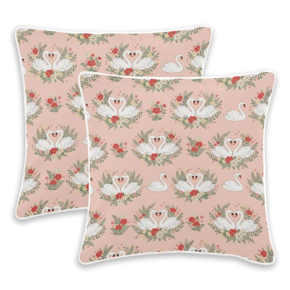BZSMCE Pink Swans Flowers Throw Pillow Covers Set of 2 Decorative Pillow Cases Covers for Sofa Bed Living Room