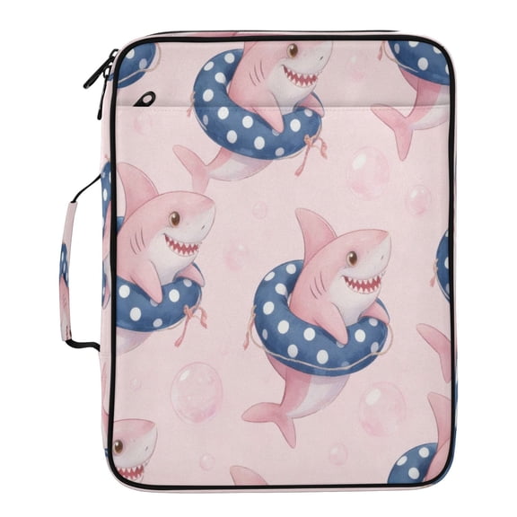 BZSMCE Pink Swim Shark Pattern Water-Resistant Filing Folder Binder Organizer Keeper 1.2 Inch 3-Ring 7-Pocket Expanding File