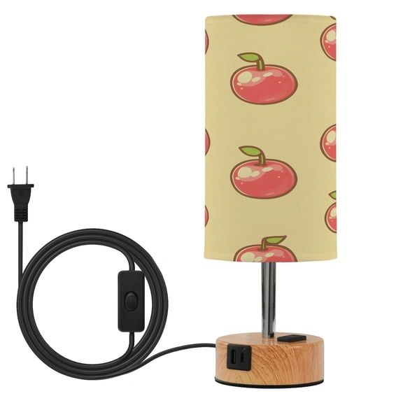 BZSMCE Plant Apple Pattern Printed 3 Color Touch Control Table Lamp Linen Shade LED Nightstand Lamp with Wood Grain BaseUS Standard Power Cord