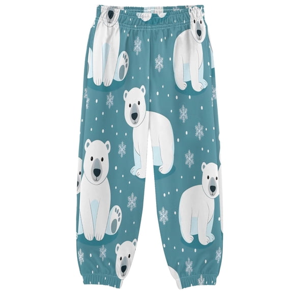 BZSMCE Polar Bear Snow Pattern Print Elastic Waist Jogger Pants Lightweight Wind Resistant Casual Athletic Trousers with Cuffed Ankles & Side Pockets