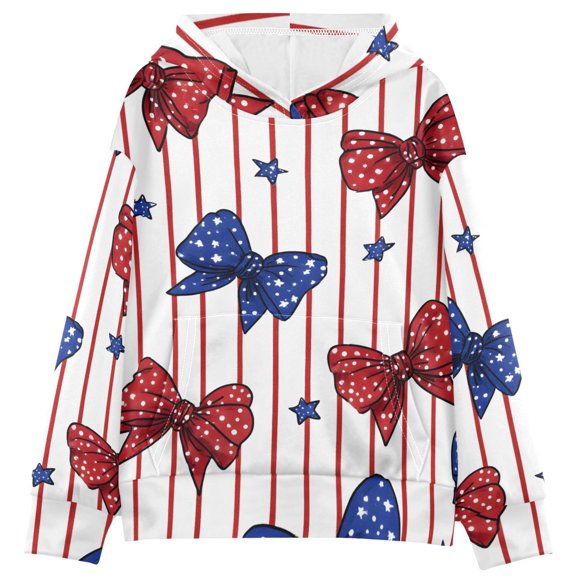 BZSMCE Polka Dot Bow Print Hoodie Casual Pullover Sweatshirt With Kangaroo Pocket