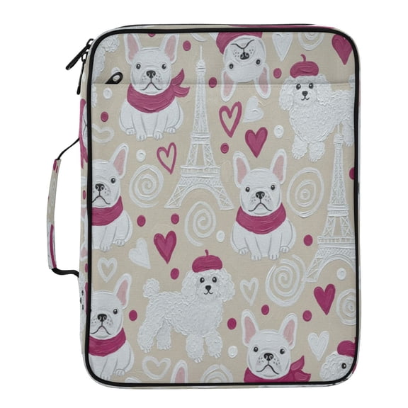 BZSMCE Poodle French Bulldog Love Eiffel Tower Pattern Water-Resistant Filing Folder Binder Organizer Keeper 1.2 Inch 3-Ring 7-Pocket Expanding File