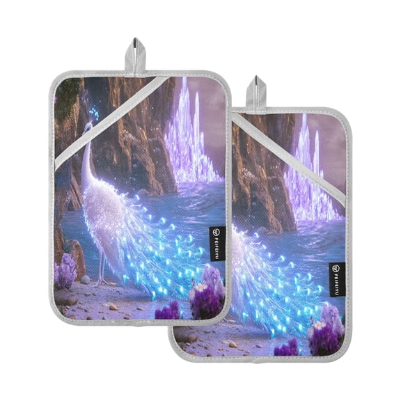 BZSMCE Pot Holder Oven Mitts Cooking Baking Fantasy Peacock Crystals Creative Pattern Size:7x9.8in
