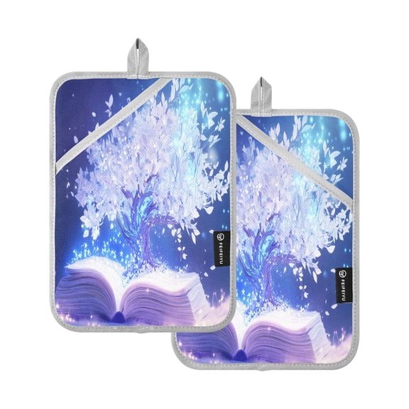 BZSMCE Pot Holder Oven Mitts Cooking Baking Magical Book White Tree Creative Pattern Size:7x9.8in