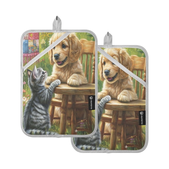 BZSMCE Pot Holder Oven Mitts Cooking Baking Playful Pals Creative Pattern Size:7x9.8in
