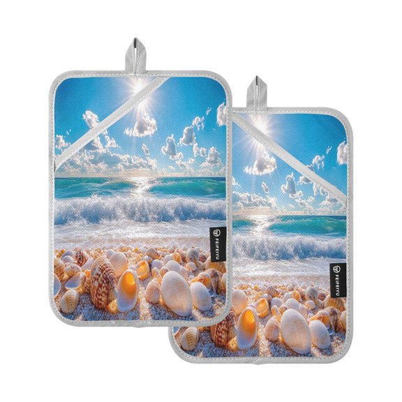 BZSMCE Pot Holder Oven Mitts Cooking Baking Seashells on Sunny Beach Creative Pattern Size:7x9.8in