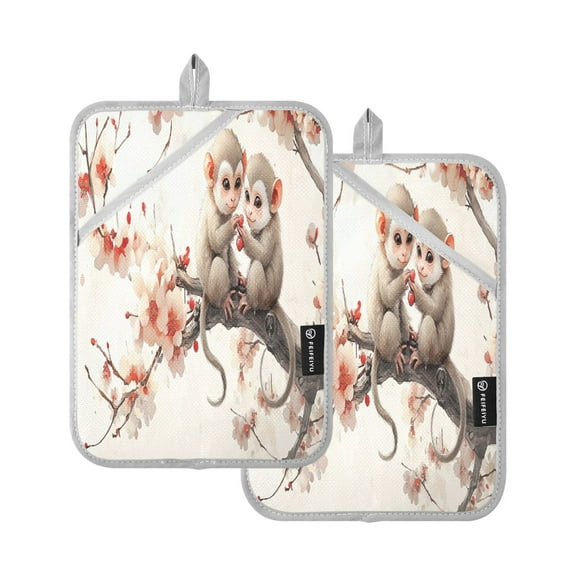 BZSMCE Pot Holder Oven Mitts Cooking baking Cute Monkey Sitting on The Branch Creative Pattern Size:7x9.8in