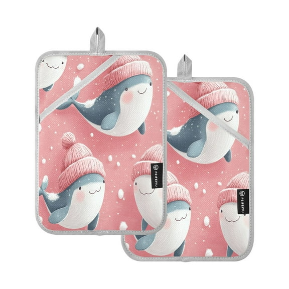 BZSMCE Pot Holder Oven Mitts Cooking baking Cute Pink Cap Whale Creative Pattern Size:7x9.8in