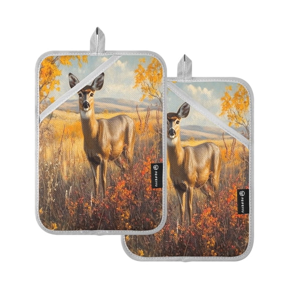 BZSMCE Pot Holder Oven Mitts Cooking baking Deer in The Autumn Foliage Creative Pattern Size:7x9.8in