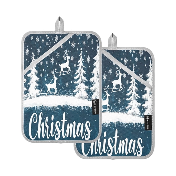BZSMCE Pot Holder Oven Mitts Cooking baking Design White Snowflakes Reindeer Creative Pattern Size:7x9.8in