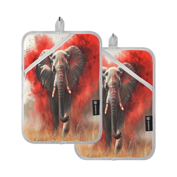 BZSMCE Pot Holder Oven Mitts Cooking baking Elephant Running Creative Pattern Size:7x9.8in