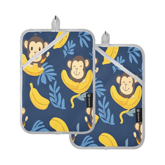 BZSMCE Pot Holder Oven Mitts Cooking baking Monkeies Eat Banana Creative Pattern Size:7x9.8in