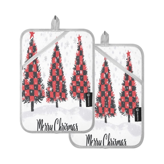 BZSMCE Pot Holder Oven Mitts Cooking baking Red Black Plaid Christmas Trees Creative Pattern Size:7x9.8in