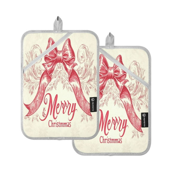 BZSMCE Pot Holder Oven Mitts Cooking baking Red Merry Christmas and Design Elegant Bowknot Creative Pattern Size:7x9.8in