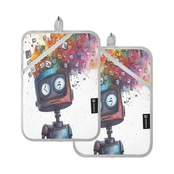 BZSMCE Pot Holder Oven Mitts Cooking baking Robbot Pattern Creative Pattern Size:7x9.8in