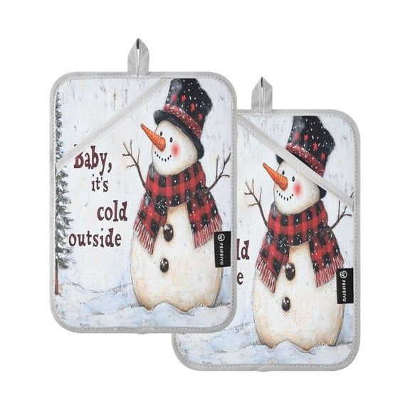 BZSMCE Pot Holder Oven Mitts Cooking baking Snowman Playing in Forest Creative Pattern Size:7x9.8in