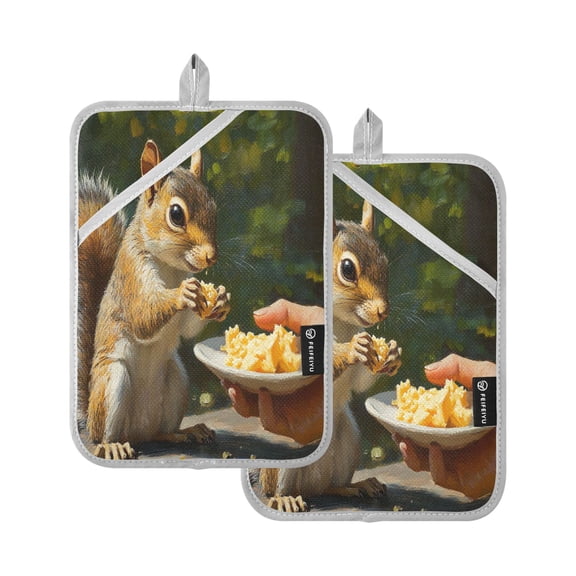 BZSMCE Pot Holder Oven Mitts Cooking baking Squirrel Eatting on The Table Creative Pattern Size:7x9.8in