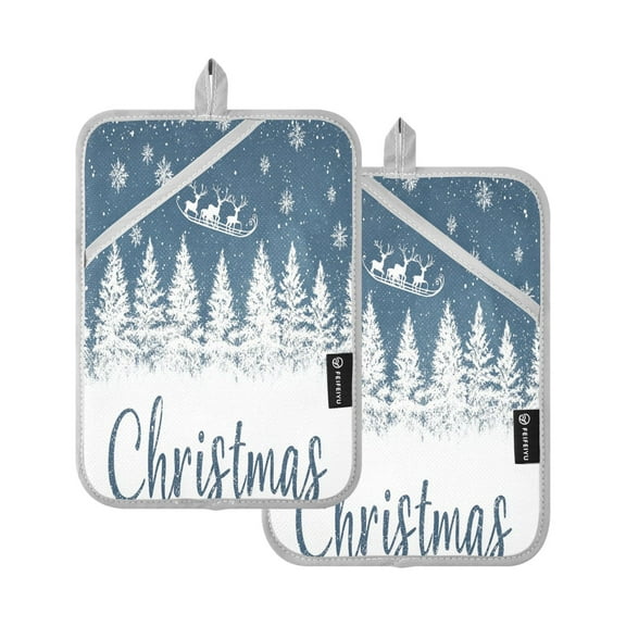 BZSMCE Pot Holder Oven Mitts Cooking baking Three Reindeer Soaring on Snowflake Pattern Creative Pattern Size:7x9.8in