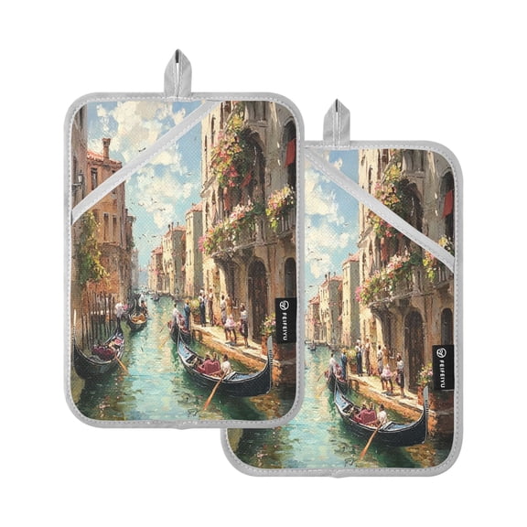 BZSMCE Pot Holder Oven Mitts Cooking baking Venetian Canal with Green Water Creative Pattern Size:7x9.8in