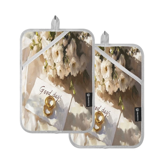 BZSMCE Pot Holder Oven Mitts Cooking baking White Flowers Rings Pattern Creative Pattern Size:7x9.8in