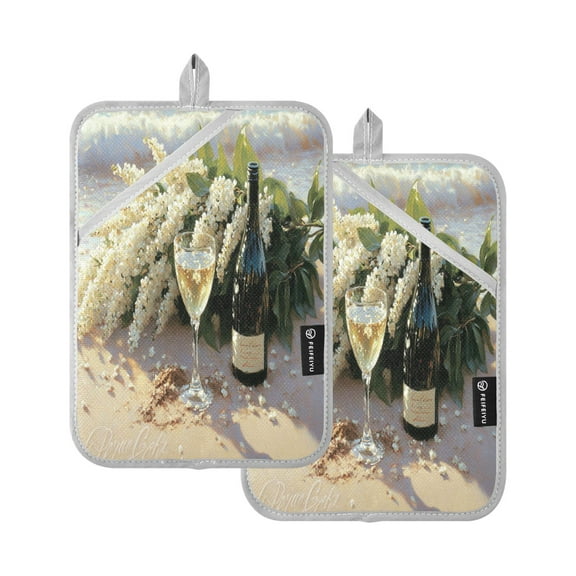 BZSMCE Pot Holder Oven Mitts Cooking baking White Wine by The Sea Creative Pattern Size:7x9.8in