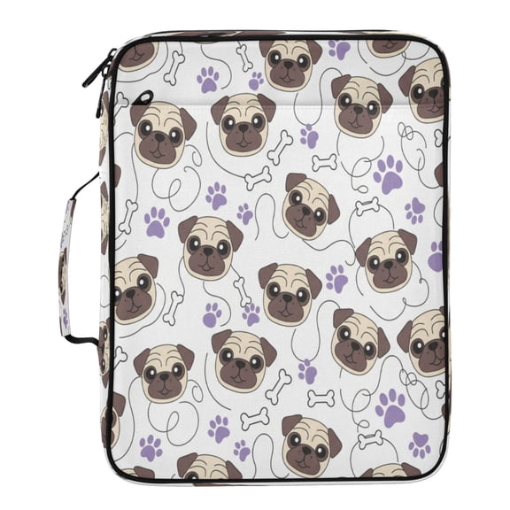 BZSMCE Pug Bones and Paws Pattern Water-Resistant Filing Folder Binder Organizer Keeper 1.2 Inch 3-Ring 7-Pocket Expanding File