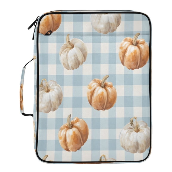 BZSMCE Pumpkin Light Blue Check Pattern Pattern Water-Resistant Filing Folder Binder Organizer Keeper 1.2 Inch 3-Ring 7-Pocket Expanding File