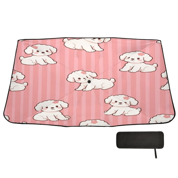 BZSMCE Puppy Little Red Flower Pink Stripes Pattern Car Windshield ...
