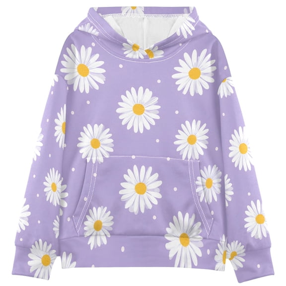 BZSMCE Purple Background Daisy Print Hoodie Casual Pullover Sweatshirt With Kangaroo Pocket