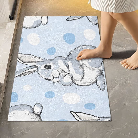 BZSMCE Rabbit Pattern Pattern 2-Piece Non-Slip Absorbent Bathroom Rug Set, Soft Bath Mat & Toilet Rug