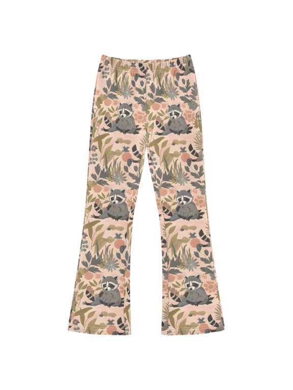 BZSMCE Raccoon Print Flared Pants High‑Stretch Elastic Waist Bell‑Bottom Active Lounge Trousers Multi‑Size Pull‑On Casual Bottoms